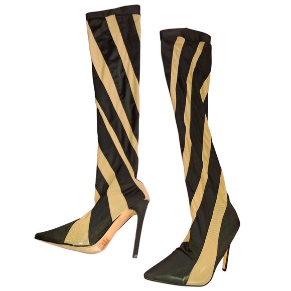 Tan And Black Knee High Boots Womens Size 6.5 - Picture 3 of 4